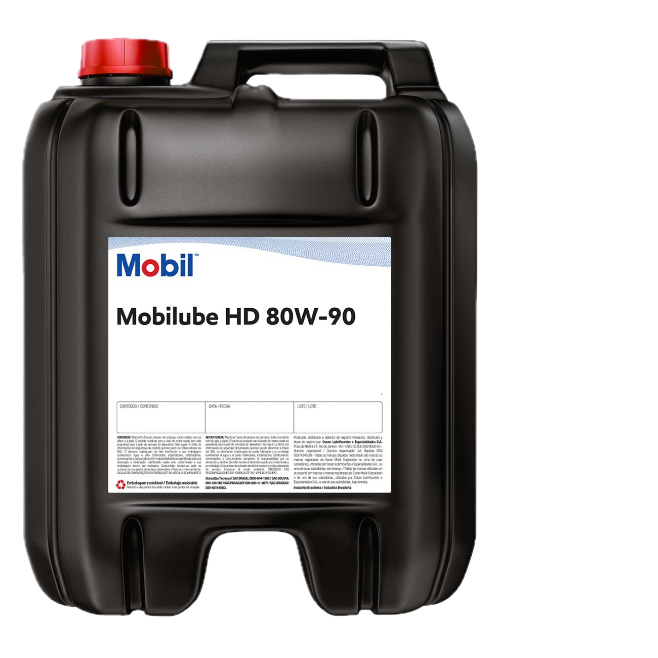 MOBILUBE HD 80W90 20L heavy-duty gear oil packaging for exceptional wear protection.