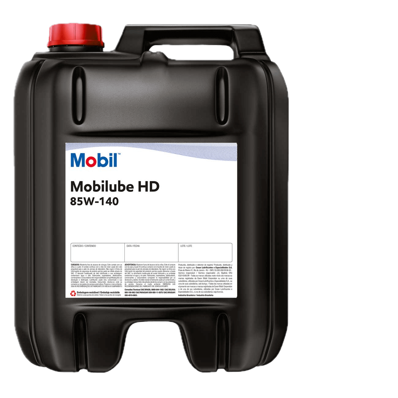MOBILUBE HD 85W140 heavy-duty gear oil in a 20L container, ideal for extreme pressure applications in Angola and Portugal.