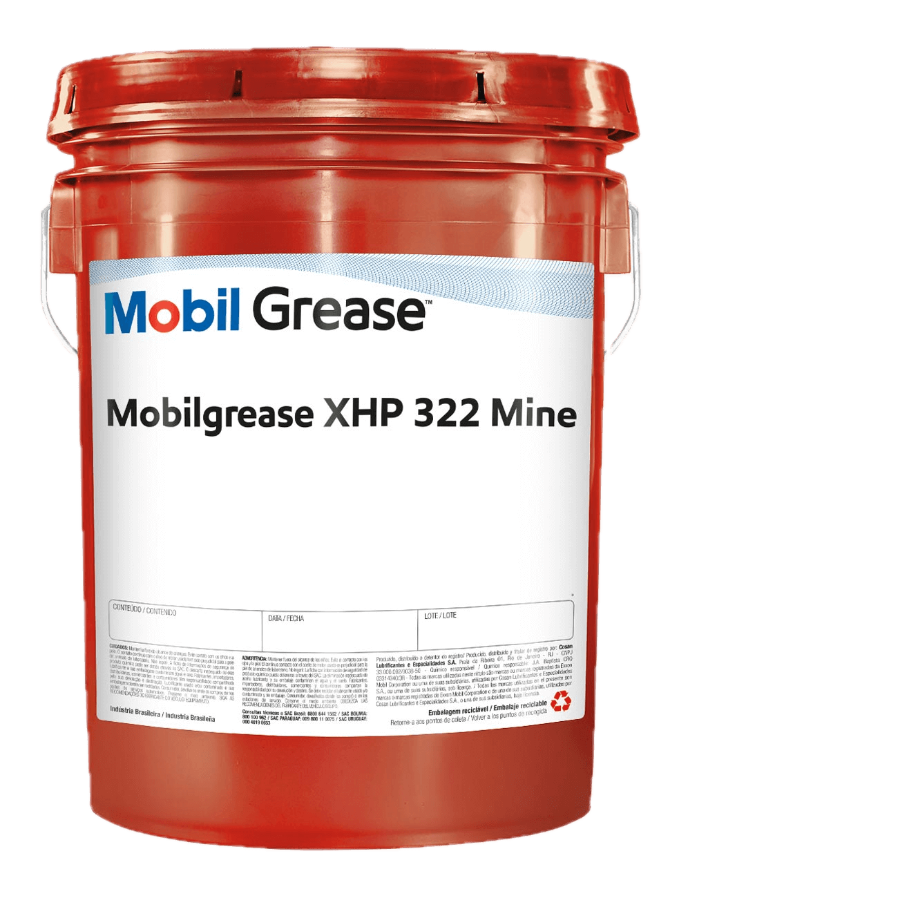Mobilgrease XHP 322 Mine 18kg container, premium grease for mining and heavy equipment, available in Luanda - Angola.