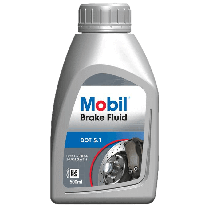 MOBIL Brake Fluid DOT 5.1, 500ml bottle, high-performance synthetic brake fluid for advanced systems available in Luanda - Angola.